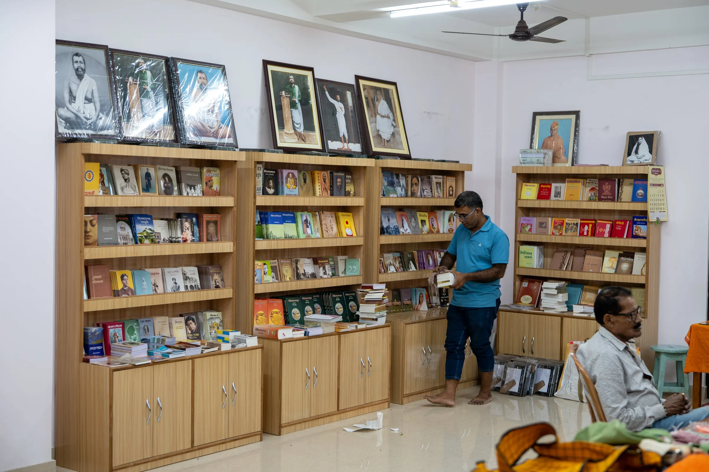 Books being set out at the Mission book stall