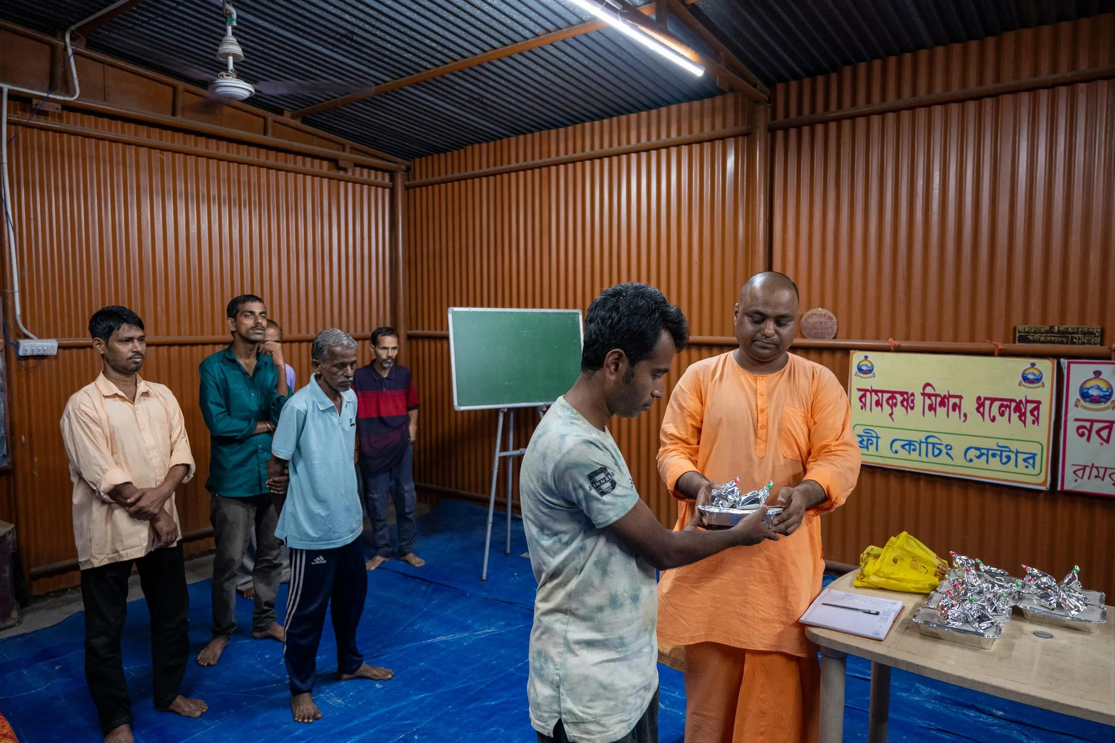 Food packets being handed out