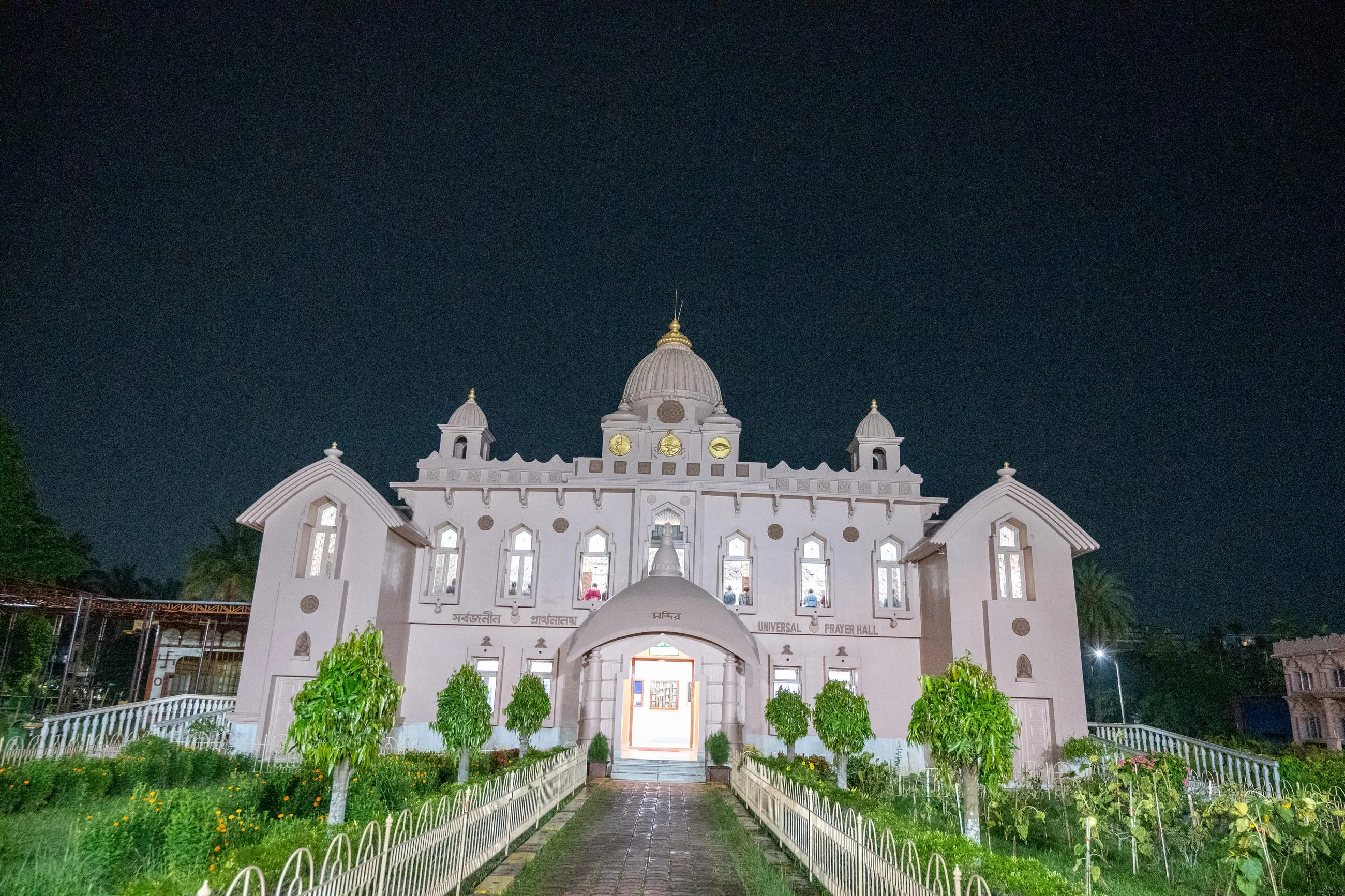 The temple at Ramakrishna Mission, Dhaleswar, lit at night